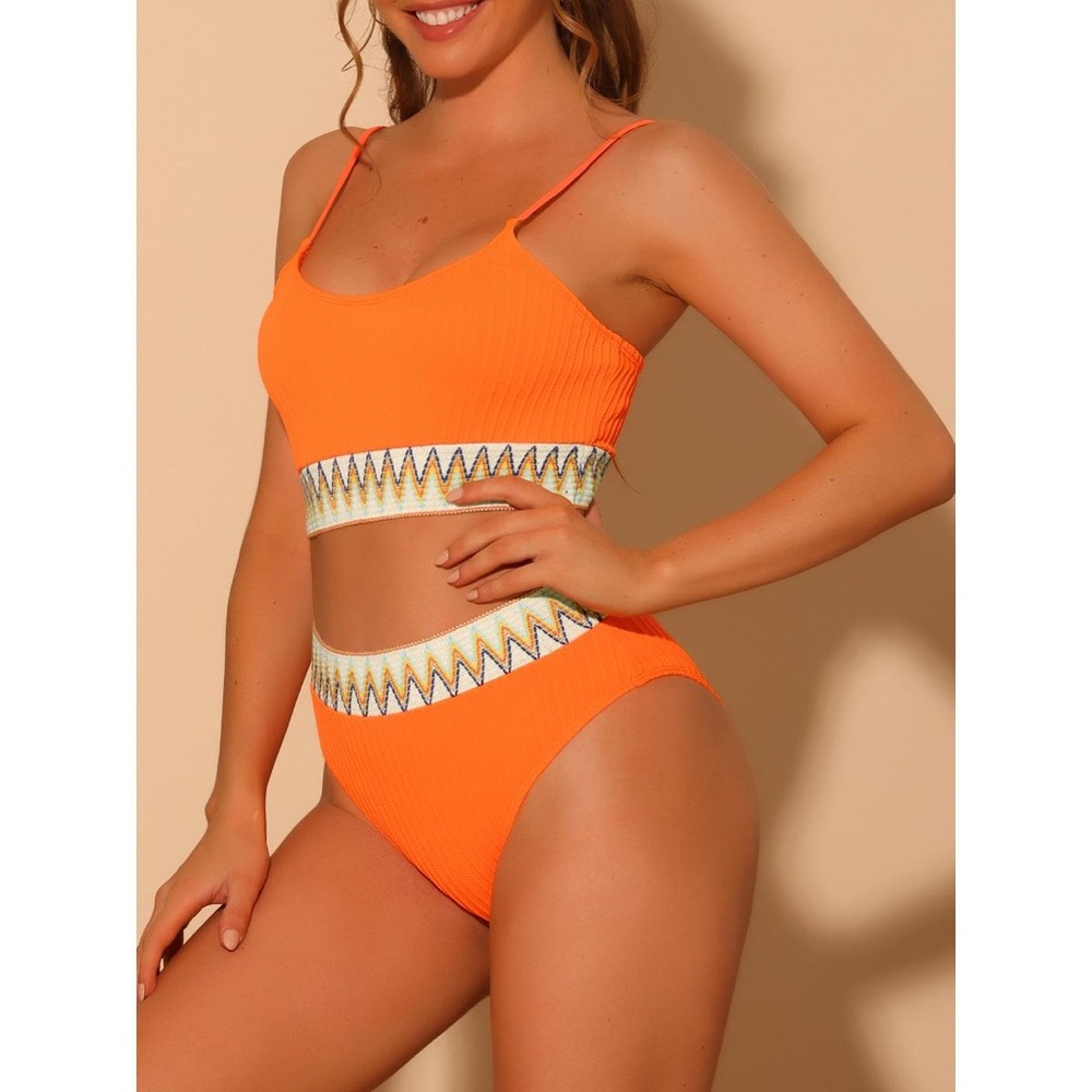 Women's High Waisted Ribbed Swimsuit  2 Pcs